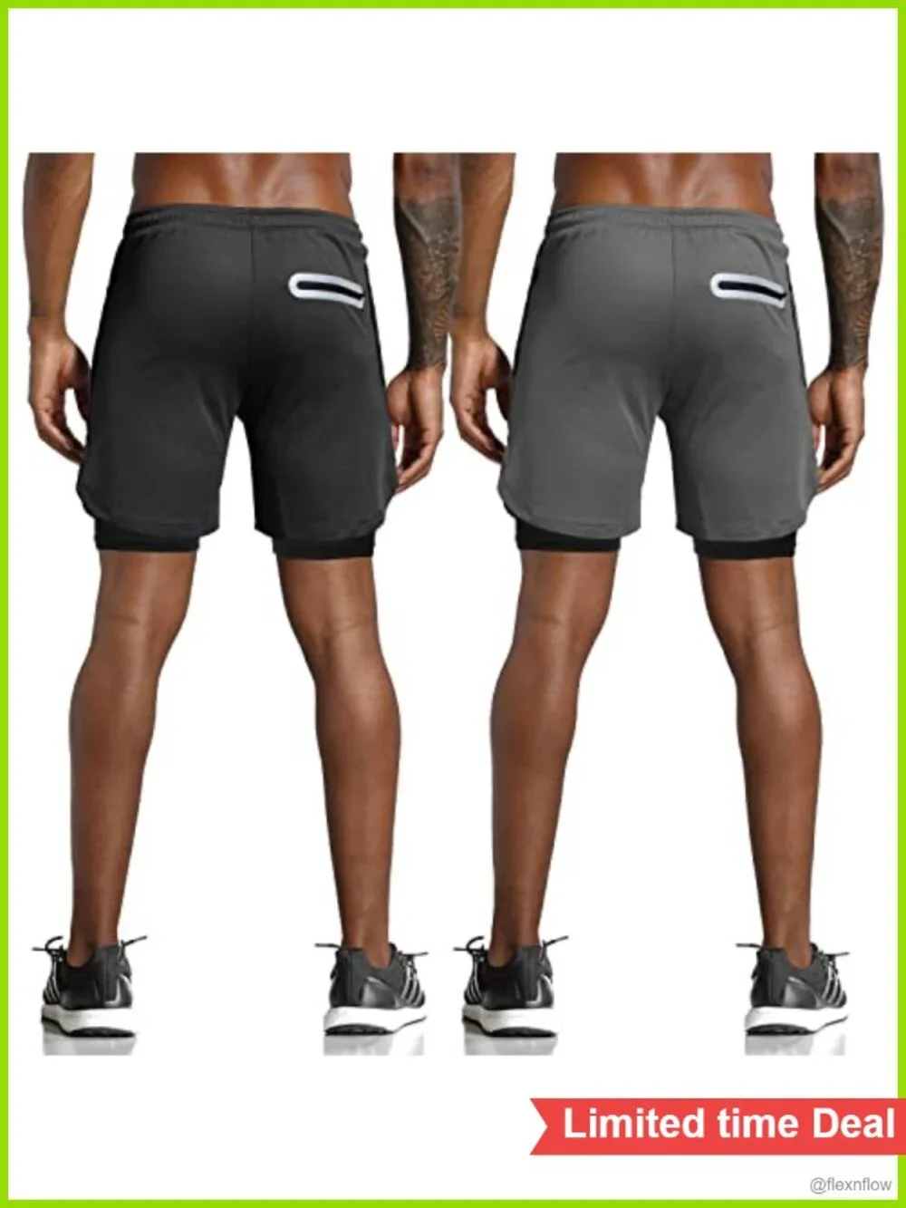 Men's 2 in 1 Workout Running Shorts with Zipper Pockets Quick-Dry 7